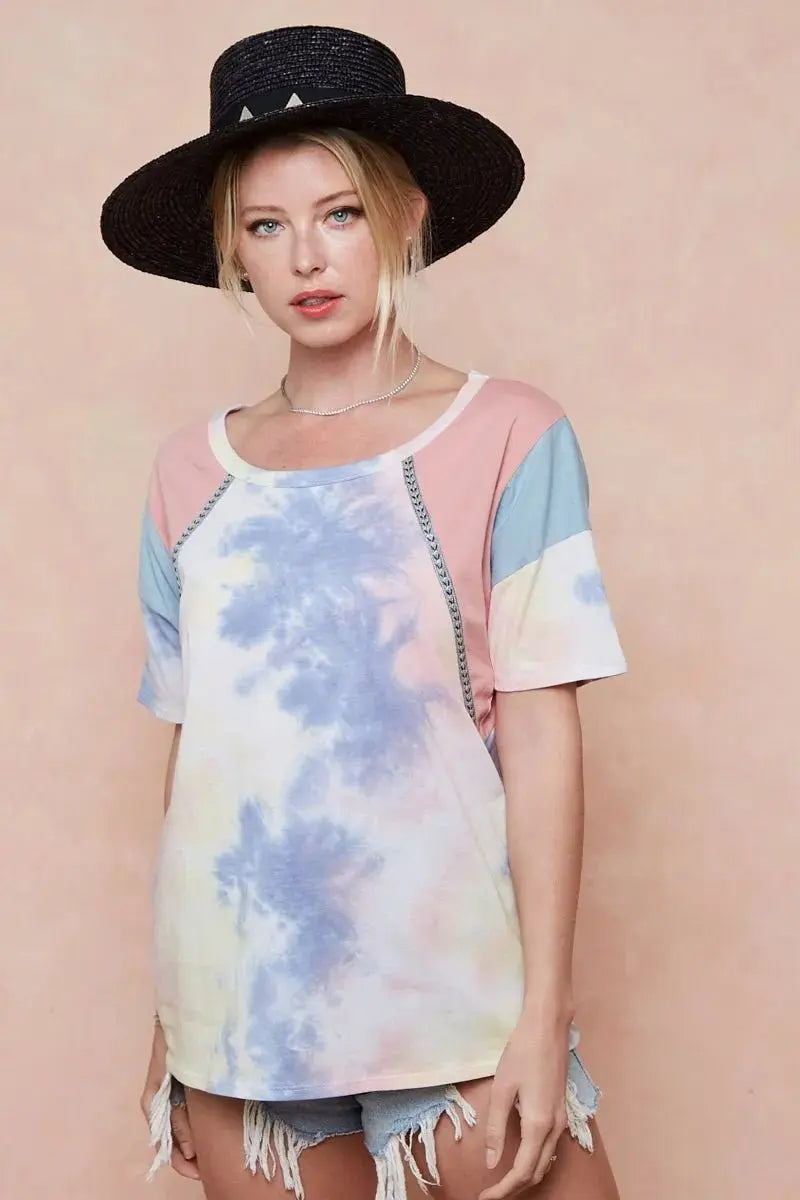 BiBi Tie Dye Printed Cotton Color Block T-Shirt for Women - Love Salve